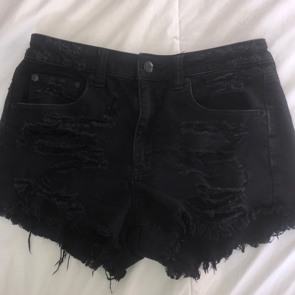 American eagle black ripped shorts